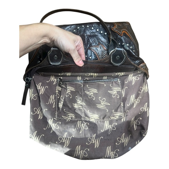 American West Mohave Canyon Silver Tone Studs Leather Western Overlay Purse - Picture 8 of 13